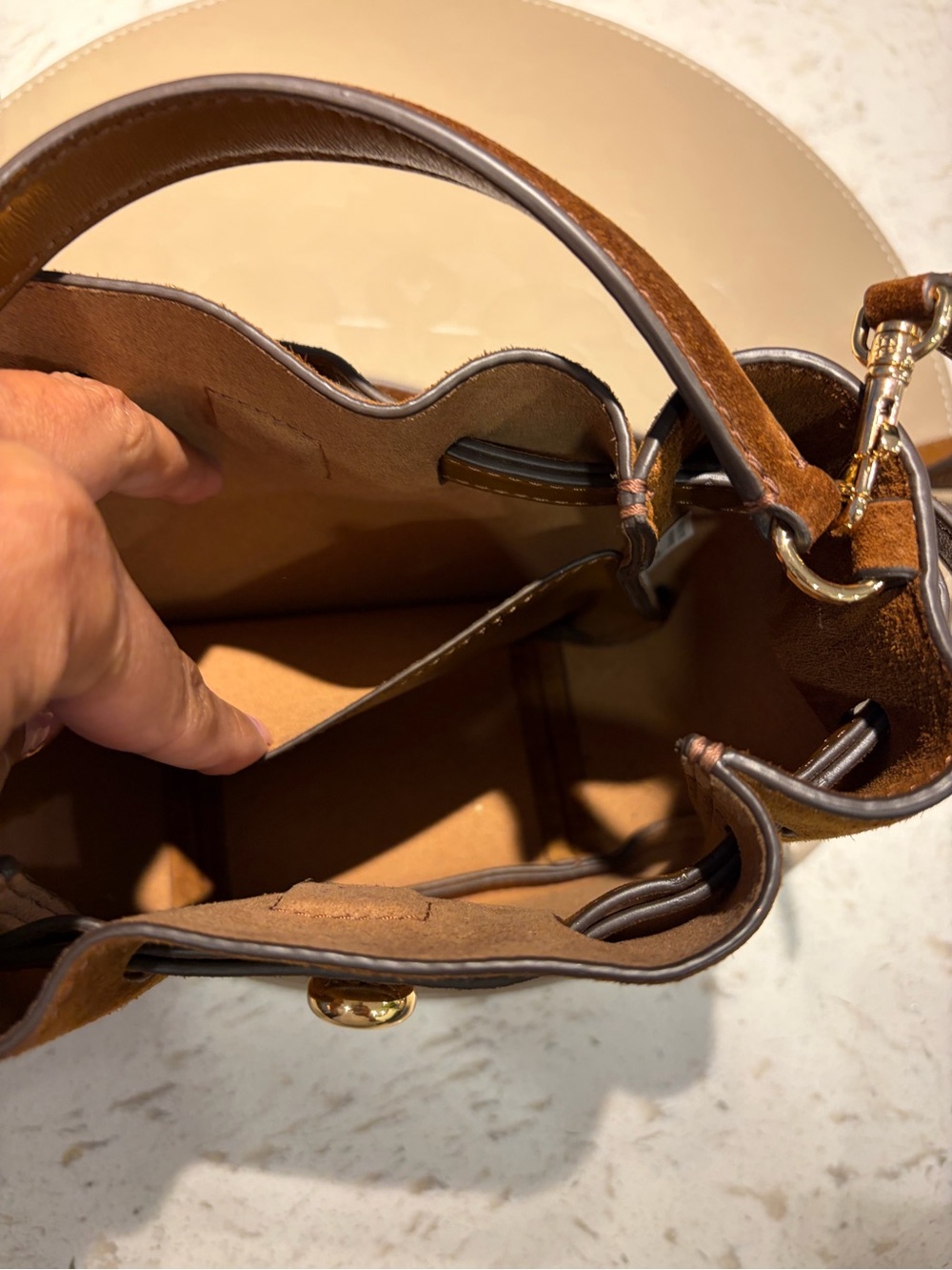 Tory Burch Suede Crossbody Bag in Brown with Gold-Tone Accent - Picture 4 of 6